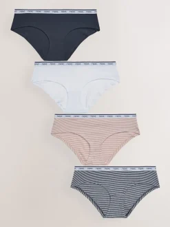 Next Rayures roses et bleues - Lot de 4 culottes à logo en coton Court Discount