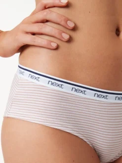 Next Rayures roses et bleues - Lot de 4 culottes à logo en coton Court Discount