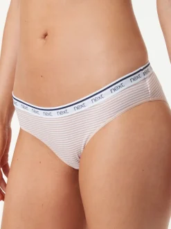 Next Rayures roses et bleues - Lot de 4 culottes à logo en coton Bikini Discount