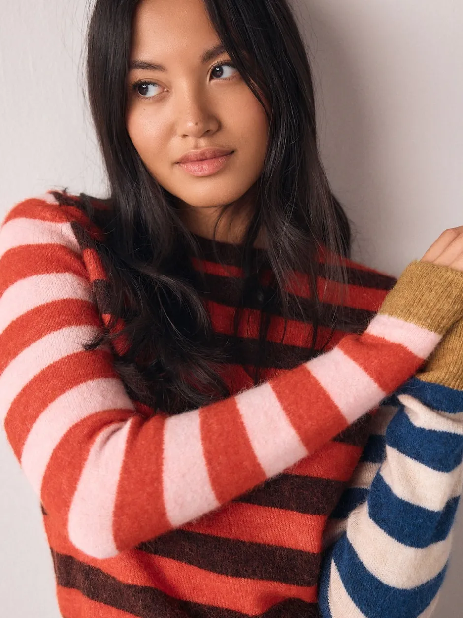 Next - Pull à col rond à manches longues en laine Rayures rouges/bleues multicolores New