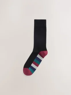 Next - Lot de 7 - Chaussettes riches en coton pour homme Rayures rugby noires Sale