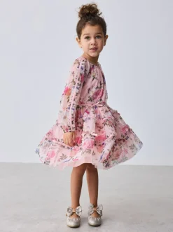 Baker by Ted Baker Robe à nœud à manches longues en maille fleurie