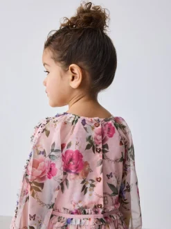 Baker by Ted Baker Robe à nœud à manches longues en maille fleurie