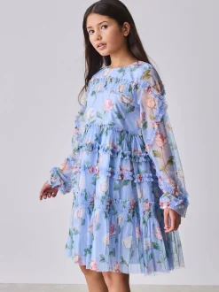 Baker by Ted Baker Robe bleue en maille à volants et imprimé fleuri New