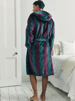 Chelsea Peers Robe de chambre à capuche rayée en polaire Hot