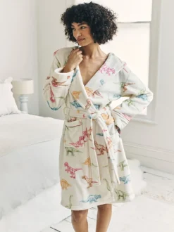 Chelsea Peers Robe de chambre en polaire imprimé dinosaure Outlet