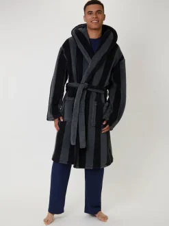 Loungeable Robe de chambre à rayures sherpa à capuche Online