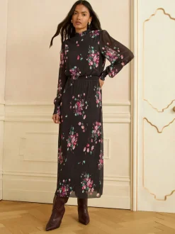 Love & Roses Robe Mi-long plissée en maille à Col montant Hot