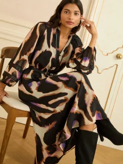 Love & Roses Robe mi-longue Animal bordée de PU Sale