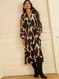 Love & Roses Robe mi-longue Animal bordée de PU Sale