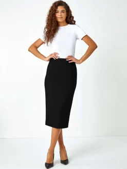 Roman Textured Pencil Mi-long Extensible Jupes Sale