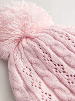 Next Rose - Chapeau à pompons en maille torsadée pointelle (0mois-2ans) Online