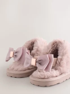 Baker by Ted Baker Rose - Chaussons mules fille en daim en fausse fourrure avec nœud Hot