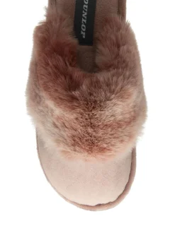 Dunlop Rose - Chaussons mules en fausse fourrure Ladies à bout fermé Hot