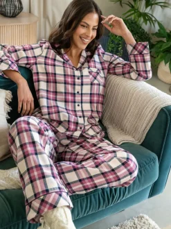 Pour Moi Rose - Coffret cadeau pyjama en coton brossé à carreaux confortables Discount