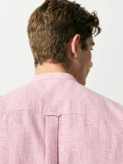 Next Rose - Col grand-père. - Chemise à manches courtes en lin et coton mélangés Hot