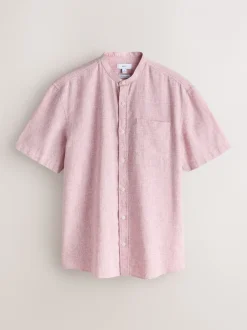 Next Rose - Col grand-père. - Chemise à manches courtes en lin et coton mélangés Hot