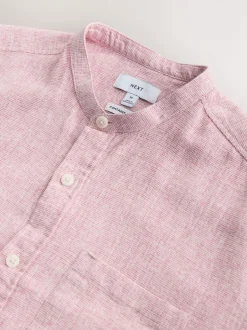Next Rose - Col grand-père. - Chemise à manches courtes en lin et coton mélangés Hot