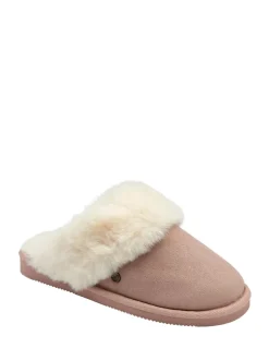 Dunlop Rose - Chaussons mules en faux daim col en fourrure Sale