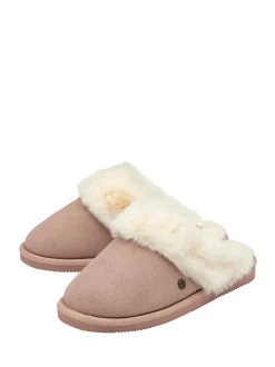Dunlop Rose - Chaussons mules en faux daim col en fourrure Sale