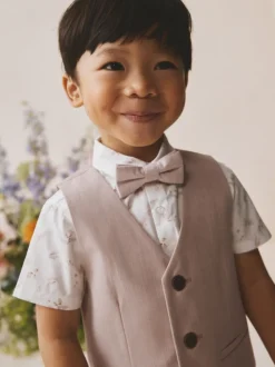 Next - Ensemble gilet, chemise, short et cravate (3mois9ans) Rose Discount