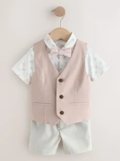 Next - Ensemble gilet, chemise, short et cravate (3mois9ans) Rose Discount