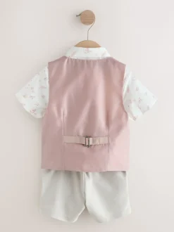Next - Ensemble gilet, chemise, short et cravate (3mois9ans) Rose Discount