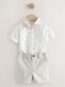 Next - Ensemble gilet, chemise, short et cravate (3mois9ans) Rose Discount