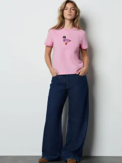 Next Rose - Haut avec ornements à col rond à manches courtes canards Best