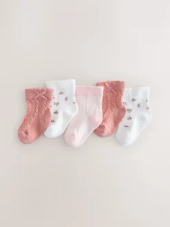 Next Rose - Lot de 5 paires de Chaussettes BÉBÉ Ditsy Torsade (0mois-2ans) Discount