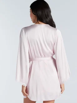 Boux Avenue Rose - Peignoir Kaya en satin bordé de dentelle New