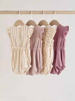 Next Rose à pois et rayures tonales - Lot de 4 barboteuses à épaules volantées pour bébé Online