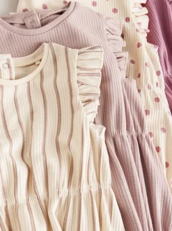 Next Rose à pois et rayures tonales - Lot de 4 barboteuses à épaules volantées pour bébé Online