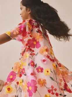 Next Rose - Robe d’occasion à fleurs brodée 3D (3-16ans)