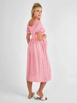 Jojo Maman Bébé Rose - Robe mi-longue Imprimé froncée à petites fleurs