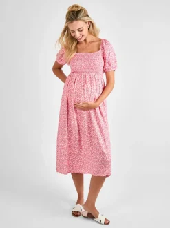 Jojo Maman Bébé Rose - Robe mi-longue Imprimé froncée à petites fleurs