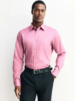 Next - Slim Fit (Slim Fit) - Chemise élégante texturée facile d’entretien à poignets simples Rose