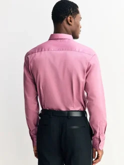 Next - Slim Fit (Slim Fit) - Chemise élégante texturée facile d’entretien à poignets simples Rose