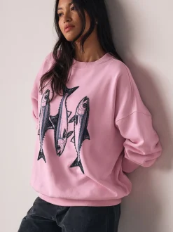 Next Rose - Sweat-shirt graphique avec perles et poisson Best