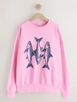 Next Rose - Sweat-shirt graphique avec perles et poisson Best