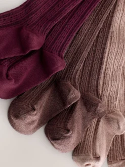 Next Rose baie rouge et marron chocolat - Lot de 3 collants en torsades de coton riche Online