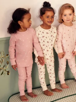 Next Rose/ Blanc Ditsy - Pyjama Rib Se blottir 3 Pack (9mois-12ans) Discount