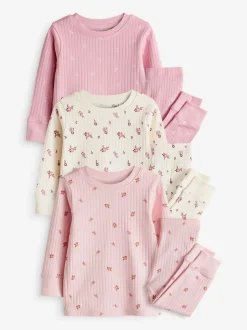 Next Rose/ Blanc Ditsy - Pyjama Rib Se blottir 3 Pack (9mois-12ans) Discount