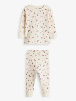 Next Rose/ Blanc Ditsy - Pyjama Rib Se blottir 3 Pack (9mois-12ans) Discount
