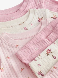 Next Rose/ Blanc Ditsy - Pyjama Rib Se blottir 3 Pack (9mois-12ans) Discount