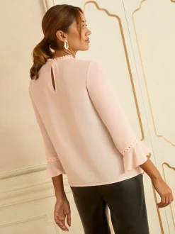 Love & Roses Rose blush cœur - chemisier à manches flûte avec détail matériel Hot