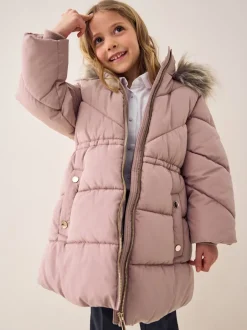 Next Rose caramel - Manteau matelassé bordé de fausse fourrure Résistant à la douche (3-16ans) Online