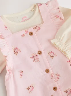 Next Rose clair à petites fleurs - Body à manches longues et salopette en velours côtelé imprimé bébé Ensemble 2 pièces (0mois-2ans) New