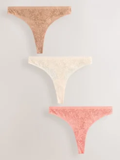 Next Rose corail - Dentelle sur l’ensemble Pas de VPL Slips 3 Lot New