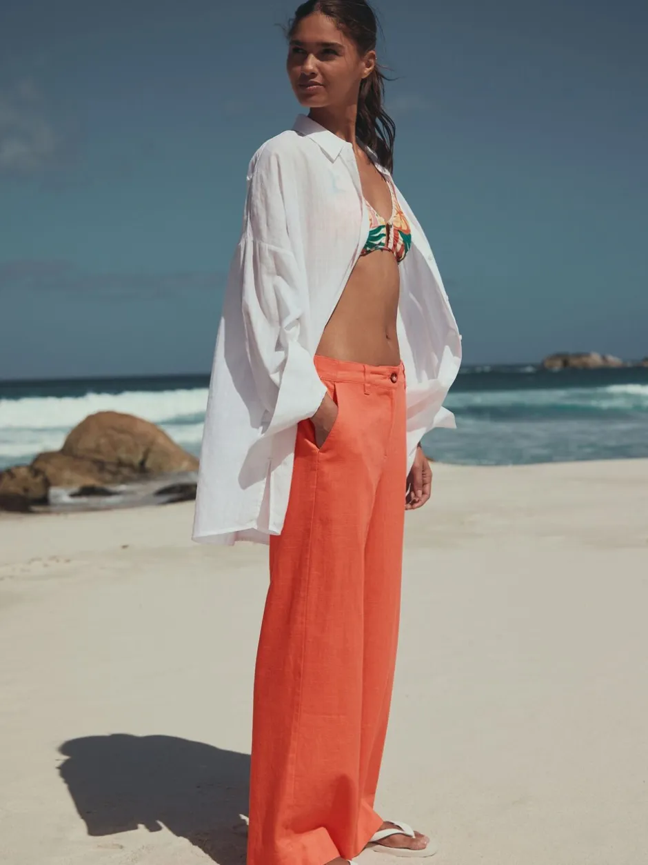 Next Rose corail - Pantalons intelligents à jambe large en lin Blend Hot